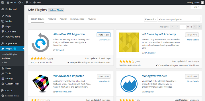 Migrate WordPress Sites Using The All in One WP Migration plugin