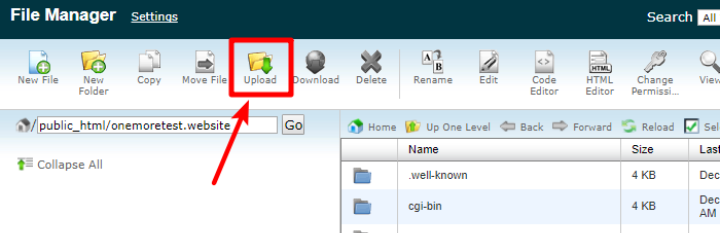 how to upload files via cpanel file manager