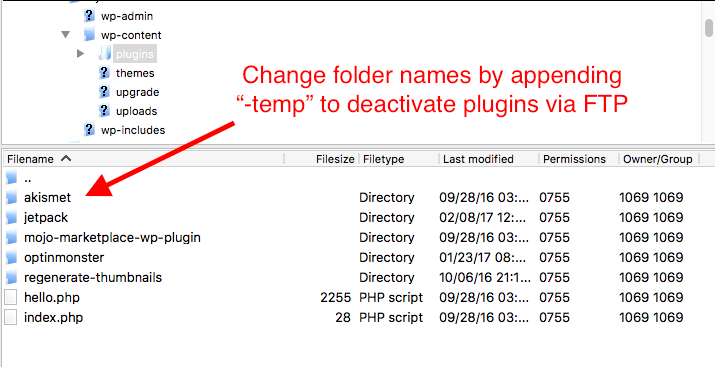 Plugin folder ftp screenshot