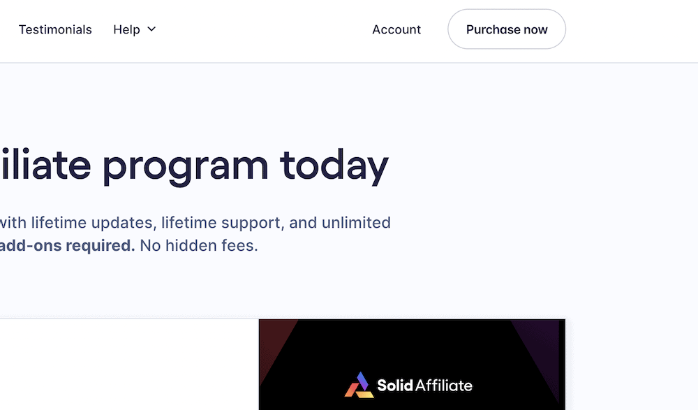 The Purchase Now button on the Solid Affiliate website.
